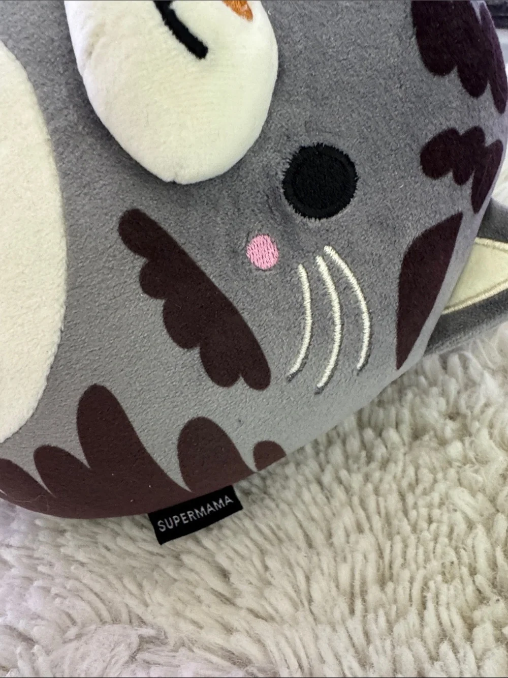 Cozy Plush Cat pillow in Gray and Cream made in Singapore got in Singapore